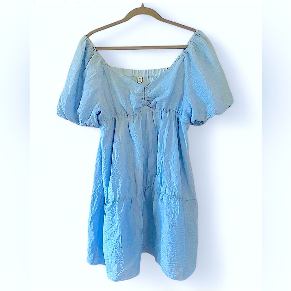 bp Blue Puff-Sleeve Babydoll Dress